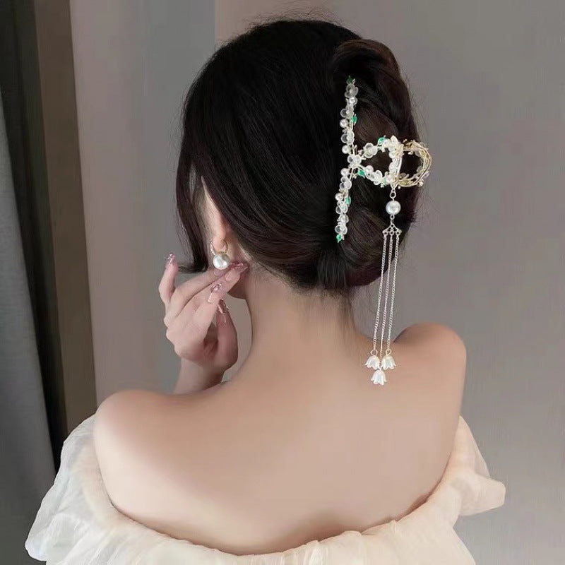 Antique Tassel Large Pearl Clip Metal Hairpin
