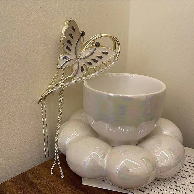 Women's Summer Headwear Tassel Butterfly Pearl Grab Clip