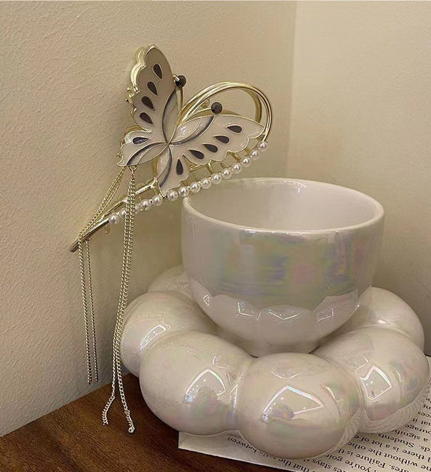 Women's Summer Headwear Tassel Butterfly Pearl Grab Clip