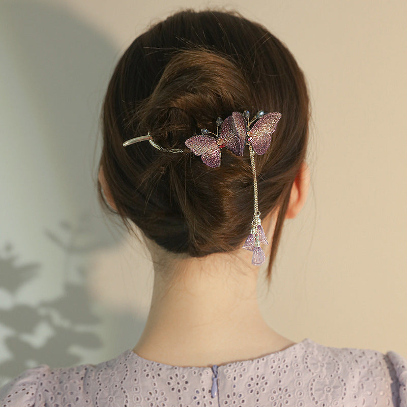 Super Fairy Embroidered Butterfly Hair Clip Temperament Tassel