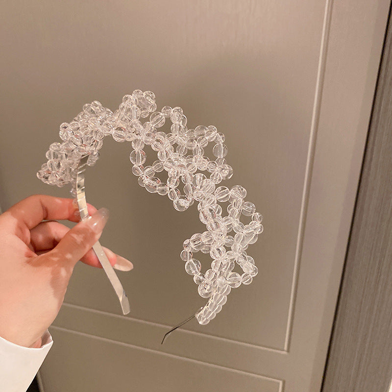New Crystal Woven Flower Hairpin One Word Clip Hairband