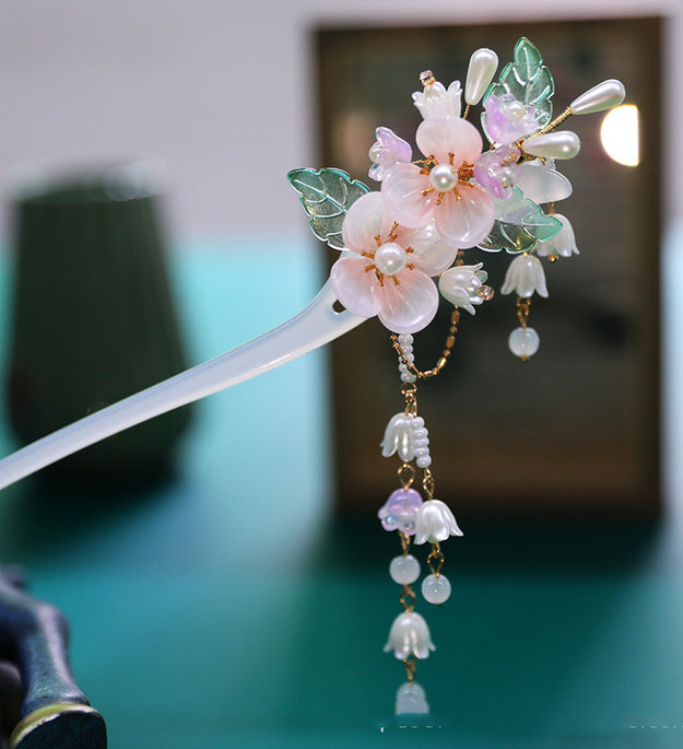 Glass Flower Temperament Hairpin Ancient Style Ball Head Plate