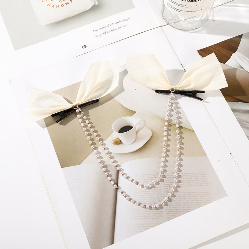 Fashion Bow Pearl Fringe Hair Clip