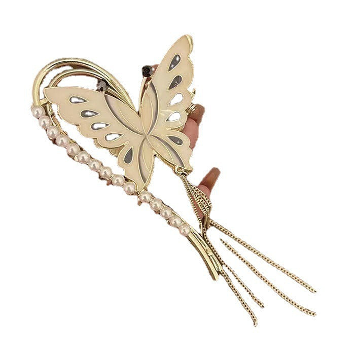 Women's Summer Headwear Tassel Butterfly Pearl Grab Clip