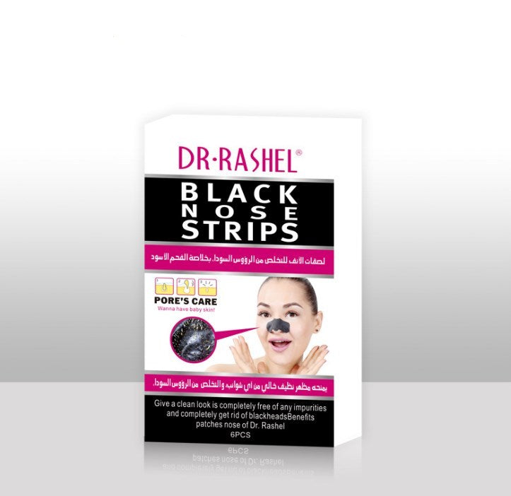 Dr Rashel blackhead remover nose strips pack showing product usage on nose for pore care