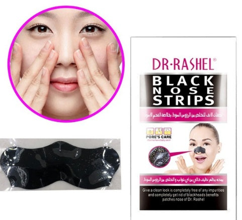 Dr Rashel blackhead remover nose strips with woman applying strip on nose for clear skin