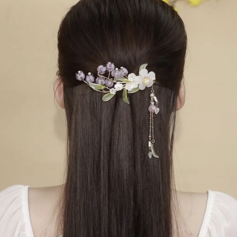 Women's Antique Purple Bell Orchid Side Hair Clip