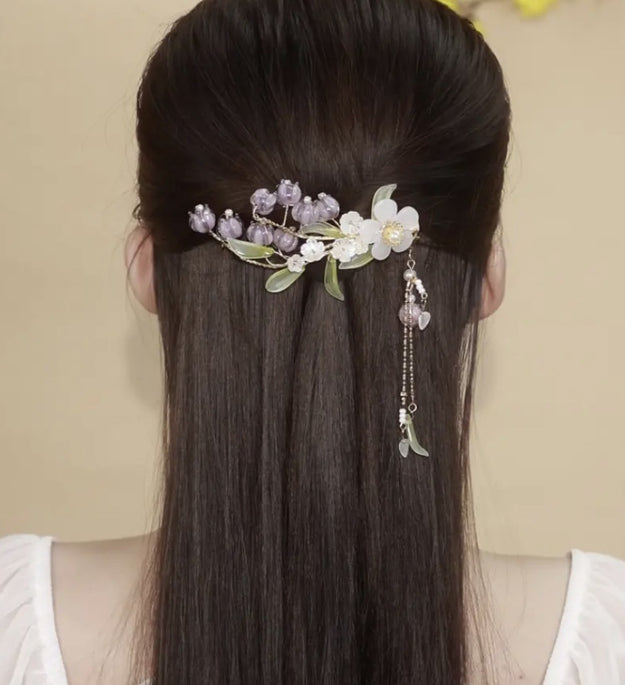 Women's Antique Purple Bell Orchid Side Hair Clip
