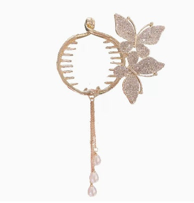 Double Butterfly High Ponytail Buckle Hairpin Female Tassel Headdress Grab Clip