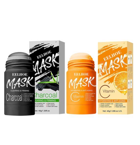 Bamboo charcoal cleansing mask stick with black packaging and charcoal graphic for cleansing and firming