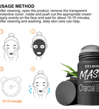 Bamboo charcoal cleansing mask stick with usage instructions for face application and rinsing after 10 to 15 minutes
