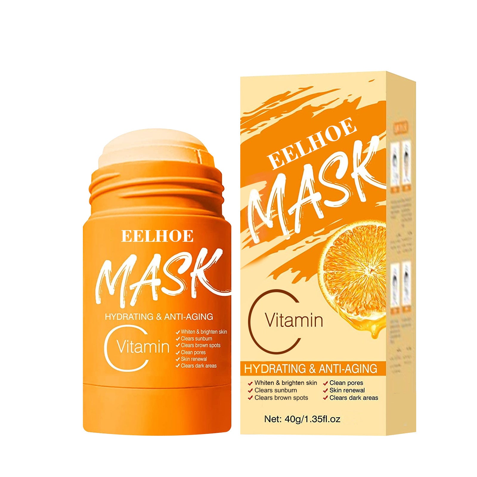 EELHOE Vitamin C hydrating and anti-aging bamboo charcoal cleansing mask in orange stick and box