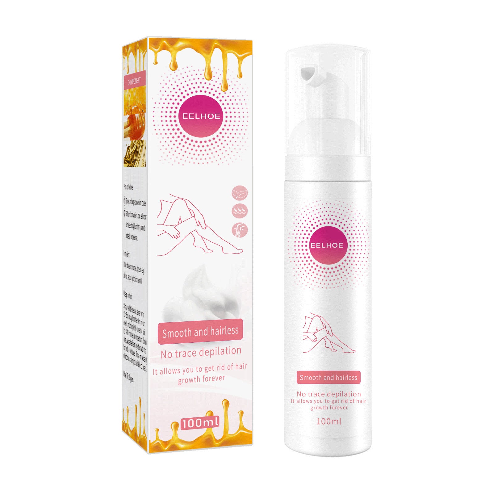 EELHOE hair removal mousse for sensitive skin in white 100ml bottle with matching box packaging