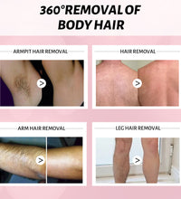 Before and after results of hair removal mousse for sensitive skin showing armpit, back, arm, and leg hair removal