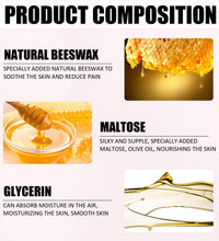 Ingredients of hair removal mousse for sensitive skin including natural beeswax, maltose, and glycerin moisturizing the skin