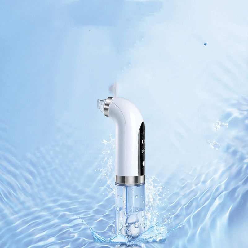White electric pore vacuum cleaner with transparent suction head splashing water background