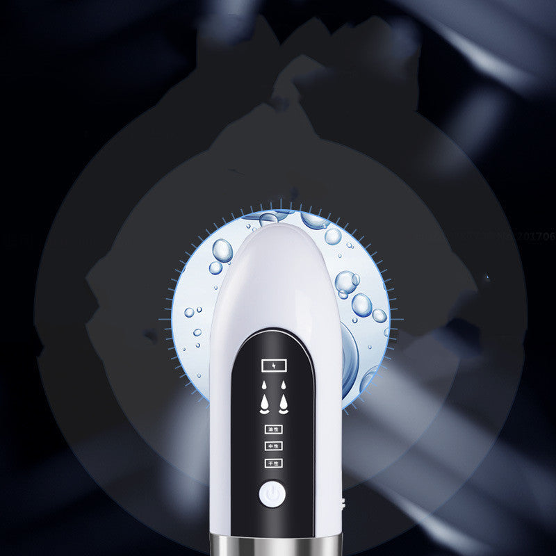 White electric pore vacuum cleaner with digital display and water bubble background