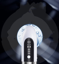 White electric pore vacuum cleaner with digital display and water bubble background