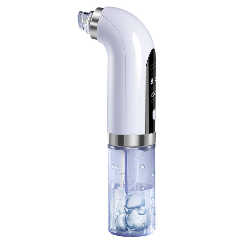 White electric pore vacuum cleaner with transparent water tank and digital control panel