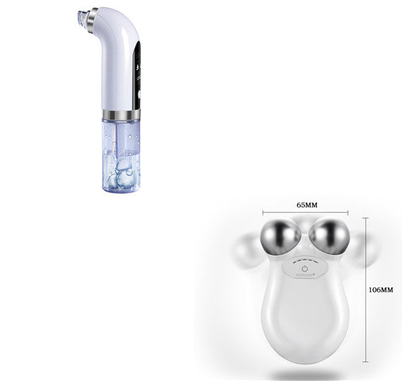 White electric pore vacuum cleaner with clear liquid container and handheld size dimensions