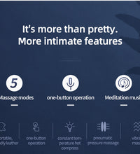 Eye heating massager features including 5 massage modes, one-button operation, and meditation music