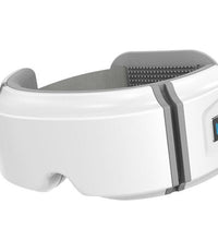 White and gray eye heating massager with adjustable head strap and control button