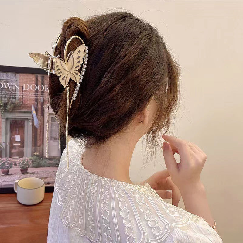 Women's Summer Headwear Tassel Butterfly Pearl Grab Clip