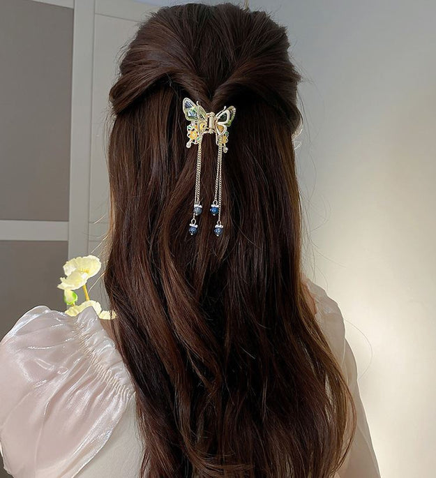 Women's Pearl Flower Butterfly Tassel Hairpin