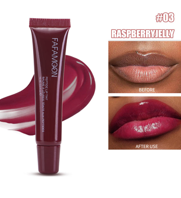 FAFAMOON Raspberry Jelly waterproof glossy lip glaze with before and after lip color results