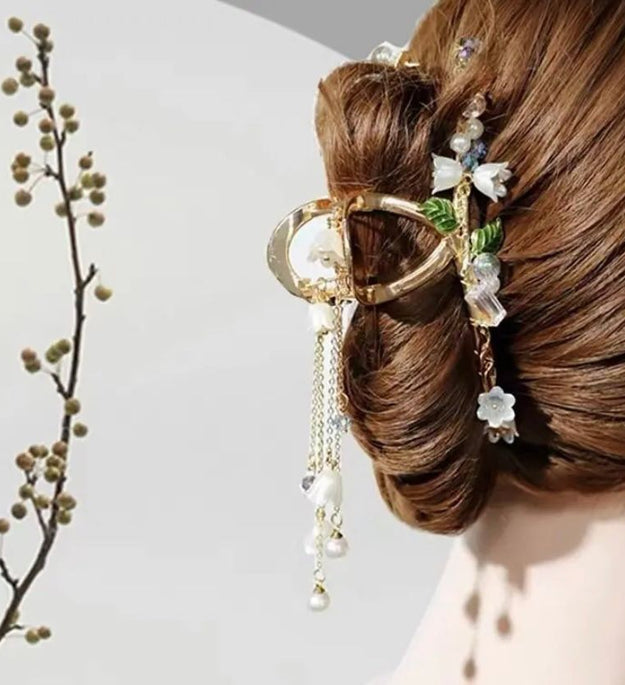 Copper Alloy Pearl Hair Accessories With Colored Tassels