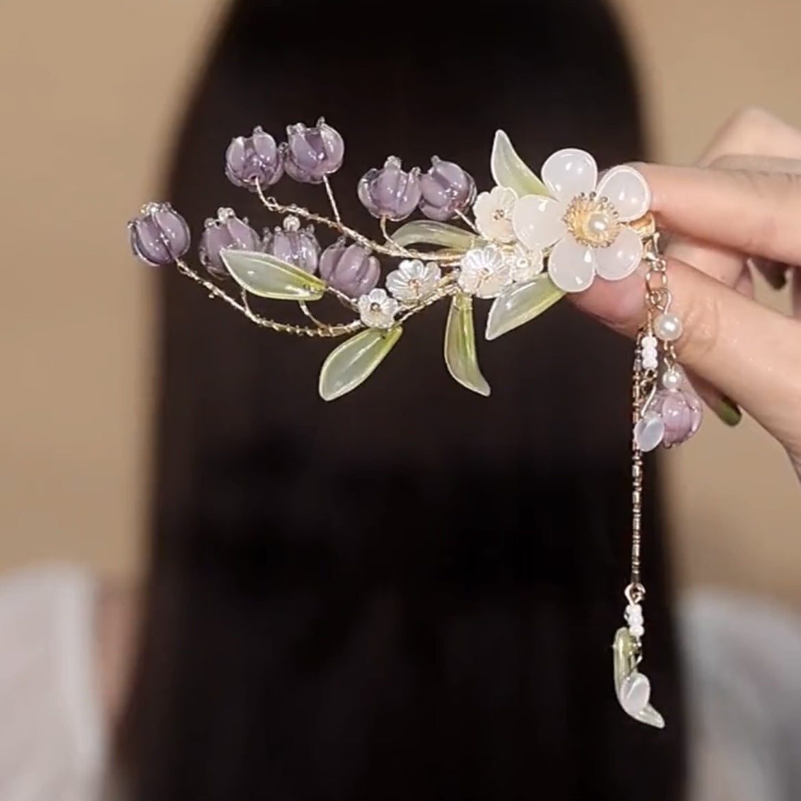 Women's Antique Purple Bell Orchid Side Hair Clip