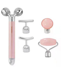 5-in-1 facial massage tool set with pink handle and multiple interchangeable heads for skincare