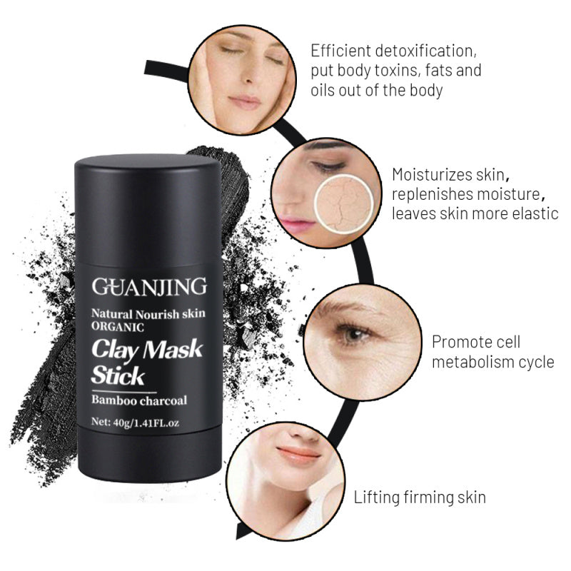 Organic bamboo charcoal face mask stick with benefits for detoxification, moisturizing, cell metabolism, and firming skin