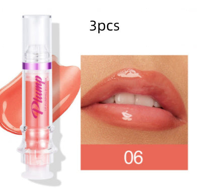 Lip plumper with chili extract in shade 06 showing glossy, fuller lips and product tube