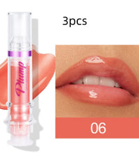 Lip plumper with chili extract in shade 06 showing glossy, fuller lips and product tube