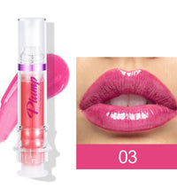 Lip plumper with chili extract in shade 03 with glossy vibrant pink finish on lips