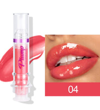 Lip plumper with chili extract in pink shade with glossy finish applied on lips