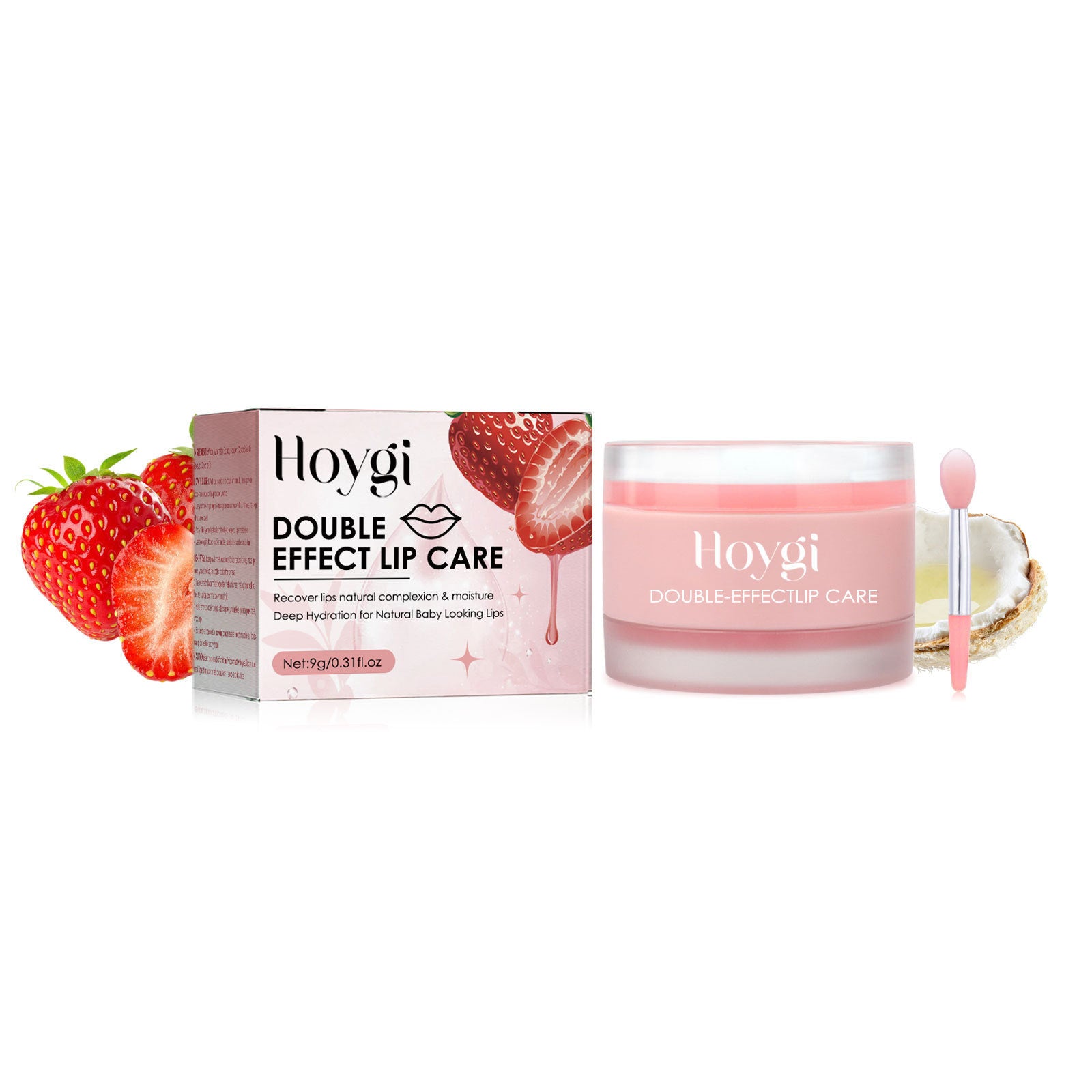 Hoygi Double Effect Lip Care cream with strawberry and coconut for natural moisturizing and lip recovery