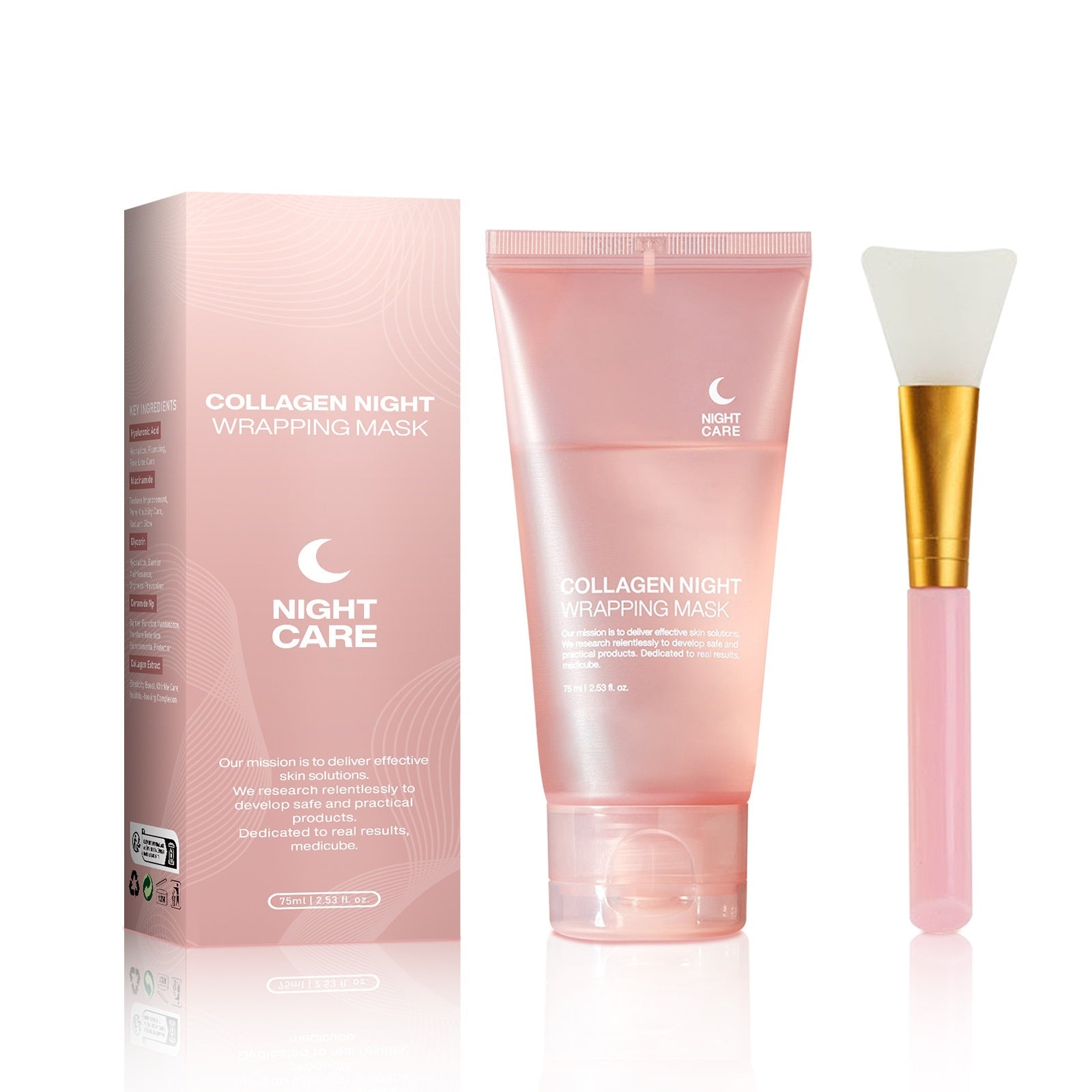 Collagen night wrapping mask with applicator brush for anti-wrinkle overnight mask skincare routine