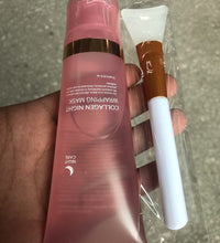 Pink tube of collagen night wrapping mask with applicator for anti-wrinkle overnight mask skincare