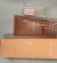Collagen night cream package with applicator for anti-wrinkle overnight mask skincare routine