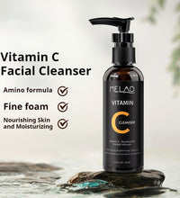 Vitamin C facial cleanser bottle with pump featuring amino formula and moisturizing properties