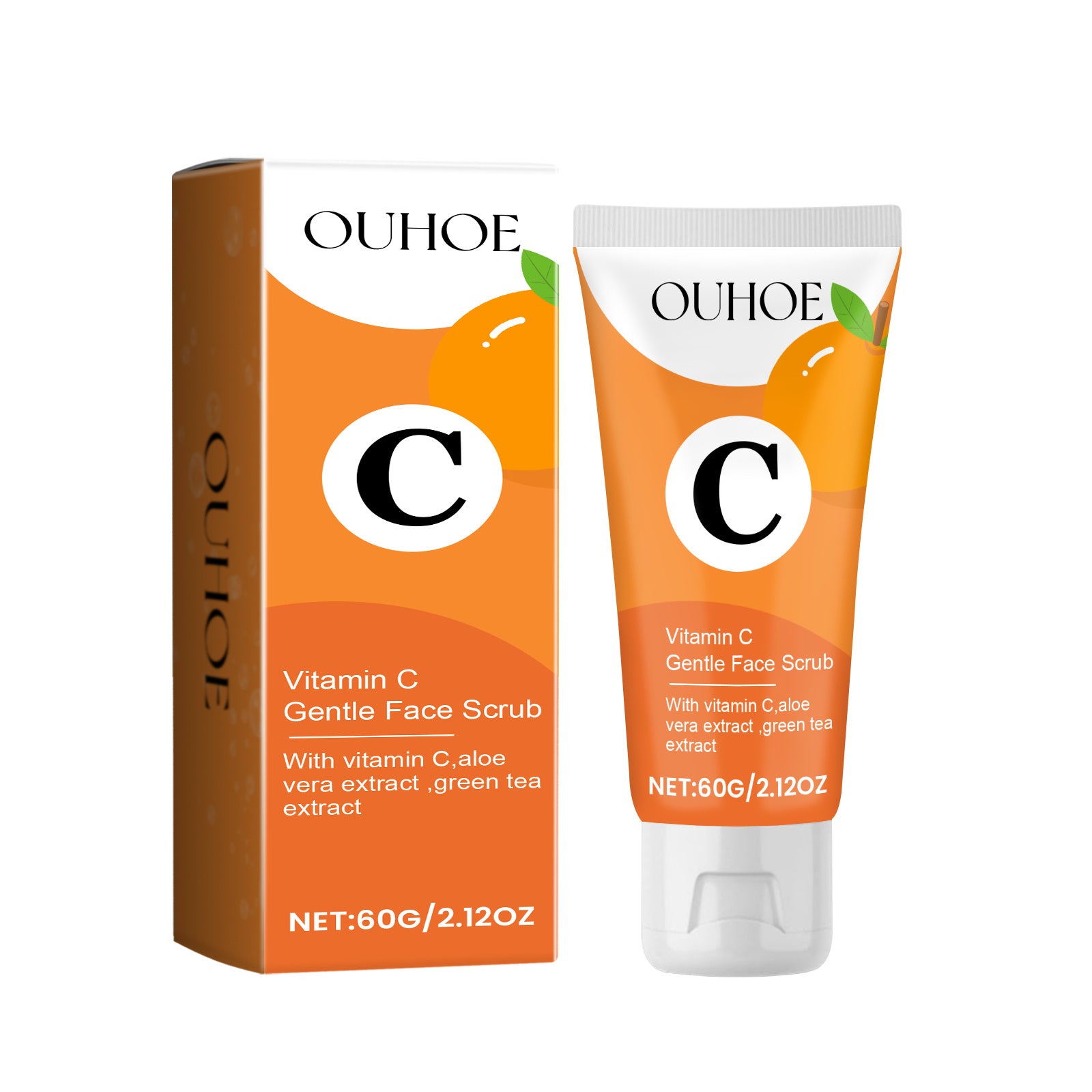 Vitamin C facial cleanser tube and box with aloe vera and green tea extract for gentle face scrub