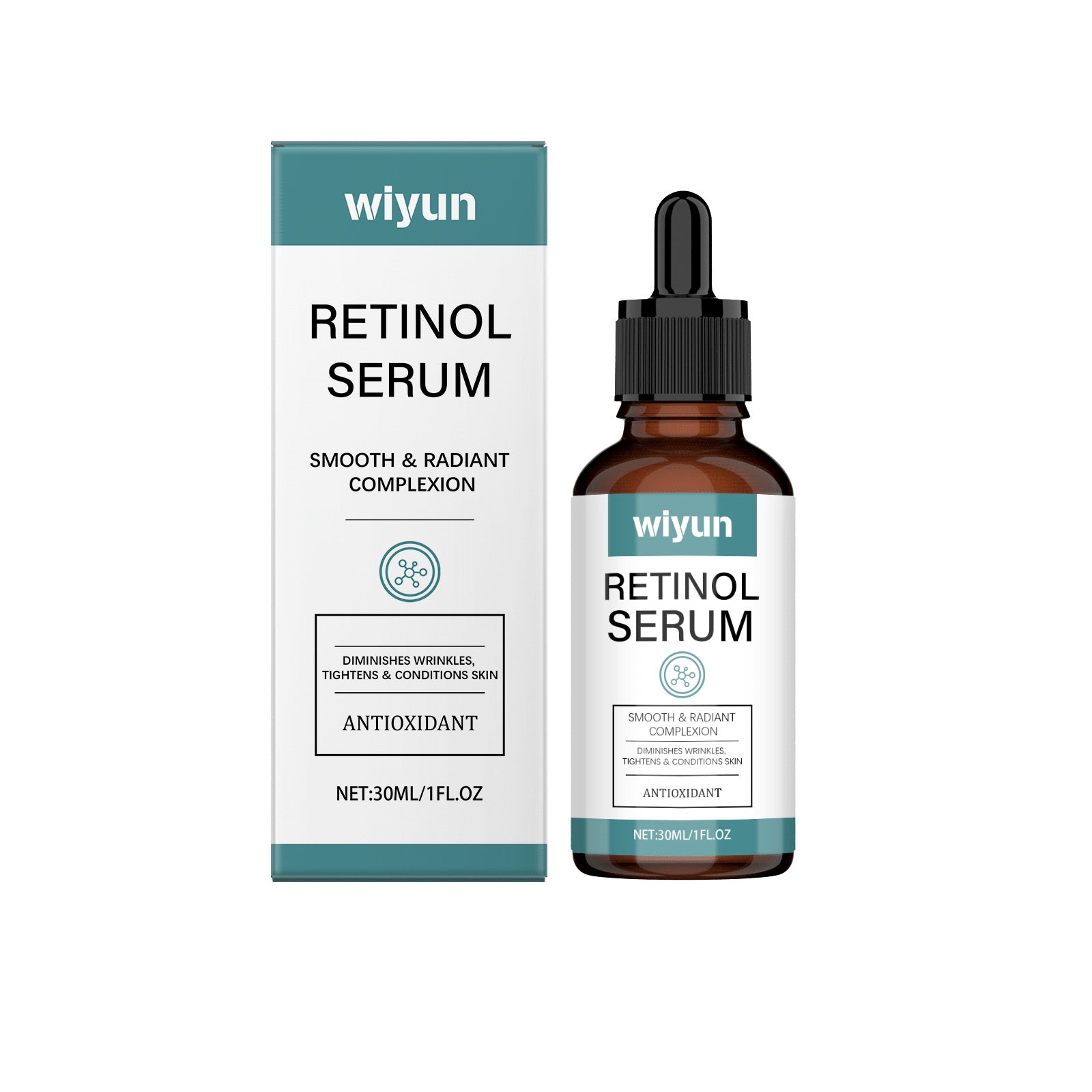 Wiyun retinol serum for wrinkles with antioxidant formula for smooth radiant complexion 30ml bottle and box